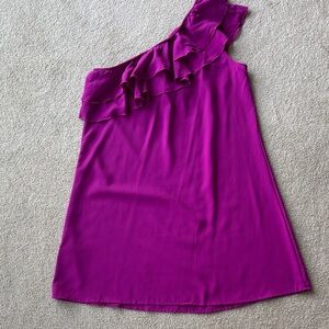 One-Shoulder Ruffle Women’s A-Line Dress in Magenta